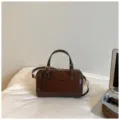 Retro dark brown patchwork boston bag handbag stylish shoulder bag for daily commute women - No Pendant / Coffee