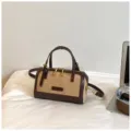 Retro contrast color pillow bag for women, stylish vintage shoulder bag with handle. - No Pendant / Khaki