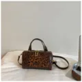 Retro leopard print bowling bag with brown leather trim, stylish women's shoulder crossbody bag. - No Pendant / Leopard Brown