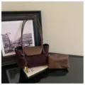 Retro großer Kapazität Shopper Taschen Set mit lässigem Design und Kosmetiktasche. - Kaffeebraun Mit Anhänger