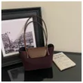 Chic braune Wildleder-Patchwork-Umhängetasche mit Doppelgriffen und Klappdesign für den Alltag - Kaffee ohne Anhänger