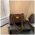 Stylish dark brown quilted chain shoulder bag for women, elegant daily commute handbag. - Square Lock Style / Coffee