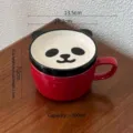 Cute animal ceramic mug with panda lid, red relief coffee cup, breakfast oatmeal water cup - 301-400ml / Panda With Lid