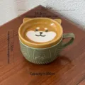 Cute Shiba Inu ceramic mug with lid, embossed cartoon coffee cup for breakfast and oatmeal 300ml - 301-400ml / Shiba Inu With Lid
