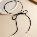 Cinturón fino de cuero negro minimalista cordón lazo elegante accesorio vestido mujer - Bañado en Plata Negro