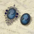 Vintage Cameo Brooch Set Retro Court Style Portrait Brooches for Women Accessories Detail Shot - Silver-Blue