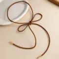 Cinturón fino de cuero marrón minimalista, detalle de lazo accesorio para vestido - Dorado y Marrón