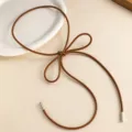 Cinturón fino de cuero para mujer con lazo elegante accesorio de vestido decorativo - Plata & Marrón