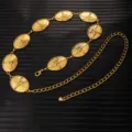 Close-up detail of the retro gold metal waist chain featuring embossed Eiffel Tower charms. - X1195 (Gold)