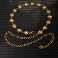 Vintage gold metal waist chain with rhinestone flower, adjustable dress accessory for women. - X1196 (Gold)