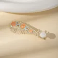 Korean style metal hair clip cute pipa shape colorful enamel flower barette sweet girl accessory - Enamel Floral Pipa Hair Clip (X1142-2)