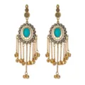 Ethnic Indian style long tassel bell earrings bohemian round rhinestone dangling jewelry for women - Blue