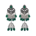 Rétro ethnique long gland Jhumka boucles d'oreilles bohème perle verte cloche pour femmes. - Vert
