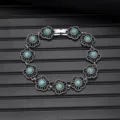 Vintage turquoise flower bracelet silver tone boho chic jewelry for women daily wear accessory - Vintage Style L740-1