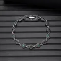 Vintage alloy metal chain bracelet with colorful mosaic stones and floral links detail view. - Vintage Style L740-2