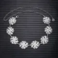 Silver metal waist chain with elegant floral charms, perfect dress accessory for women. - Large Flower Stud / Silver