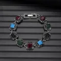 Vintage multi-color gemstone bracelet close-up, retro silver-tone square link design. - Vintage Style L740-5