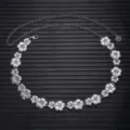 Silver metal flower waist chain elegant dress belt adjustable women fashion accessories - Flower Style / Silver