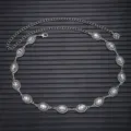 Vintage silver tone chain belt with clear oval rhinestones for women dress fashion accessory. - Rhinestone Camellia Style / Silver