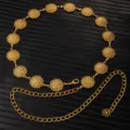 Retro gold floral metal waist chain dress decorative adjustable belt accessory for women - X1197 (Gold)