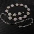 Vintage silver floral relief metal waist chain, adjustable decorative body chain for dresses. - X1197-1 (Silver)