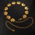 Retro gold horseshoe and horse head waist chain metal belt dress accessory for women - X1199 (Gold)