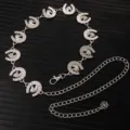 Close-up detail of vintage silver horseshoe metal chain belt, decorative waist accessory. - X1199-1 (Silver)