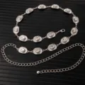 Silver metal waist chain detail showcasing vintage embossed cowboy hat plaques and adjustable link. - X1201-1 (Silver)