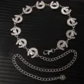 Vintage silver tone metal waist chain with horseshoe and hat charms for dress party wear. - X1204-1 (Silver)