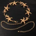 Gold starfish metal waist chain, adjustable length dress decorative accessory for women. - X1206 (Gold)