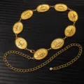 Vintage gold waist chain featuring embossed crown medallions and adjustable metal link design. - X1207 (Gold)
