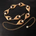 Vintage gold metal waist chain with faux pearls, adjustable dress accessory for women - X1209 (Gold)