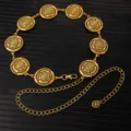Vintage gold metal coin waist chain with delicate medallion charms and adjustable belt design. - X1209-1 (Gold)