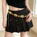 Gold metal waist chain for women, Y2K style ribbed bead body jewelry and chain belt. - X1120-13