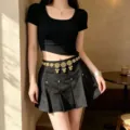 Detail view of a retro Y2K multi-layer tassel metal waist chain, perfect for spicy girl styling. - X1120-12