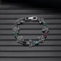 Vintage silver gemstone flower bracelet, ethnic style chic jewelry for women and girls daily wear. - Vintage Style L740