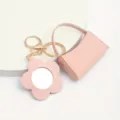 Porte-clés mini sac rose avec miroir fleur, accessoire mignon en cuir PU pour clés. - Sac Courbé + Miroir Fleur / Rose