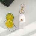 Porte-clés étui à rouge à lèvres en cuir PU blanc, mini pendentif de sac portable chic. - Blanc