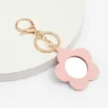 Joli porte-clés miroir fleur, miroir de poche portable en cuir PU et pendentif de voiture - Rose