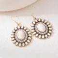Bohemian vintage turquoise dangle earrings for women, ethnic style alloy crystal drop earrings. - White