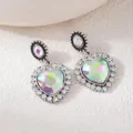 Vintage retro style heart-shaped crystal dangle earrings for women elegant party jewelry - White