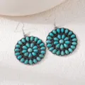 Boho turquoise drop earrings vintage ethnic round earrings detailed statement jewelry - Blue