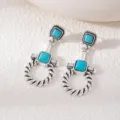 Boho Turquoise Stone Drop Earrings Vintage Ethnic Metal Statement Dangle Jewelry for Women - Blue