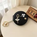 Porte-clés miroir de poche rond fille de ballet, miroir de maquillage portable pour sac. - Noir