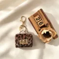 Porte-clés mini sac en peluche léopard, joli étui mignon pour écouteurs avec serrure dorée. - Café Foncé