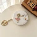 Miroir de maquillage rond porte-clés motif ballerine, blanc accessoire sac portable pliable. - Blanc