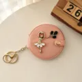 Miroir de poche rond rose porte-clés avec charmant pendentif danseuse de ballet. - Rose