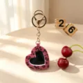 Porte-clés miroir cœur imprimé léopard rose pendentif sac mignon accessoire mignon - Avec Porte-clés / Fuchsia