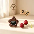 Adorable porte-clés miroir en peluche motif léopard fleur, mini pendentif de sac chic - Avec Porte-clés / Café Foncé