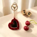 Porte-clés miroir cœur imprimé léopard rétro accessoire de sac en peluche maquillage - Avec Porte-clés / Rouge festif